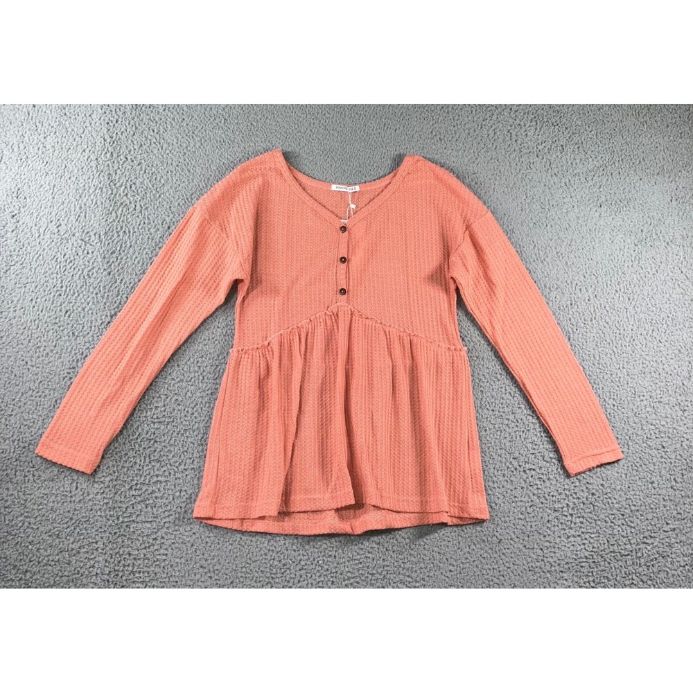 Henley Babydoll Waffle Knit Peplum Top Women S L/S V Neck Cottagecore Peasant
